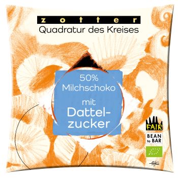 Zotter Quadratur des Kreises 50% Milchschokolade mit Dattelzucker, 70g